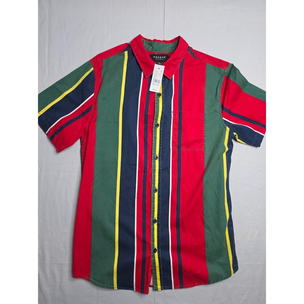 PacSun Shirt Men's Medium Multicolor Striped 100% Cotton Short Sleeve Button-Up